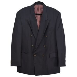 Vintage Protocol Navy Blue Double Breasted Blazer Mens Size 42 Wool Blend Jacket